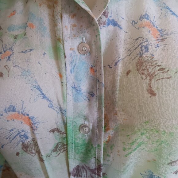 Vintage 70's Medium Sheer Floral Button-Down Blouse Long Sleeve Retro Pykettes - Picture 5 of 10
